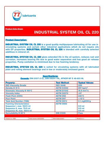 4489 INDUSTRIAL SYSTEM OIL CL 220 - 77 Lubricants
