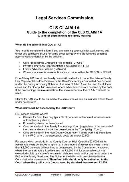 CLS CLAIM 1A Guidance - Legal Services Commission