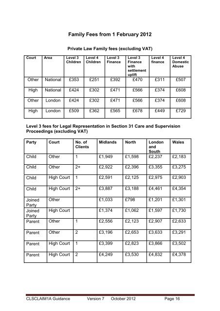 CLS CLAIM 1A Guidance - Legal Services Commission