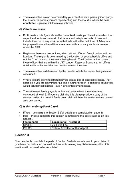 CLS CLAIM 1A Guidance - Legal Services Commission