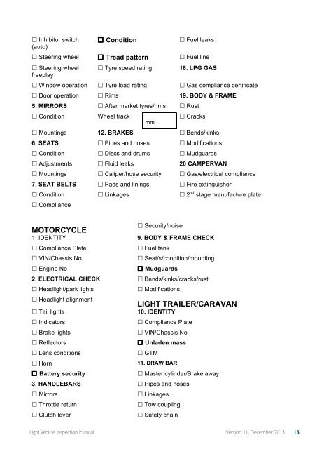 Light Vehicle Inspection Manual (PDF 7MB) - Transport