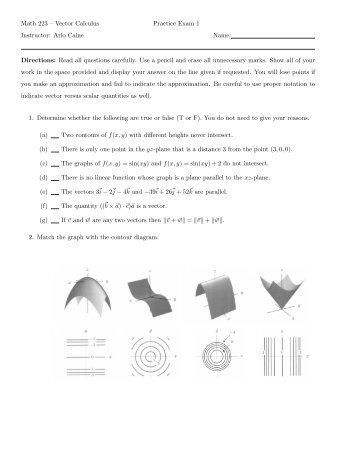 Math 223 â Vector Calculus Practice Exam 1 Instructor: Arlo Caine ...