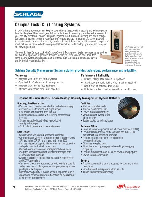 Campus Lock (CL) Locking Systems - Ingersoll Rand Security ...