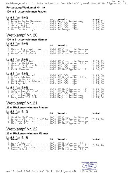 17. Schwimmfest um den Eichsfeldpokal des SV ... - Eschweger TSV