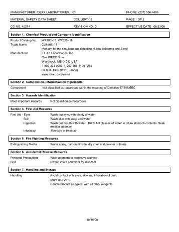 Colilert-18 MSDS - Weber Scientific