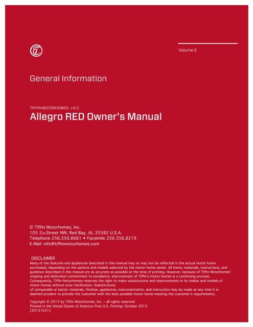 Allegro RED Owner's Manual - Tiffin Motorhomes