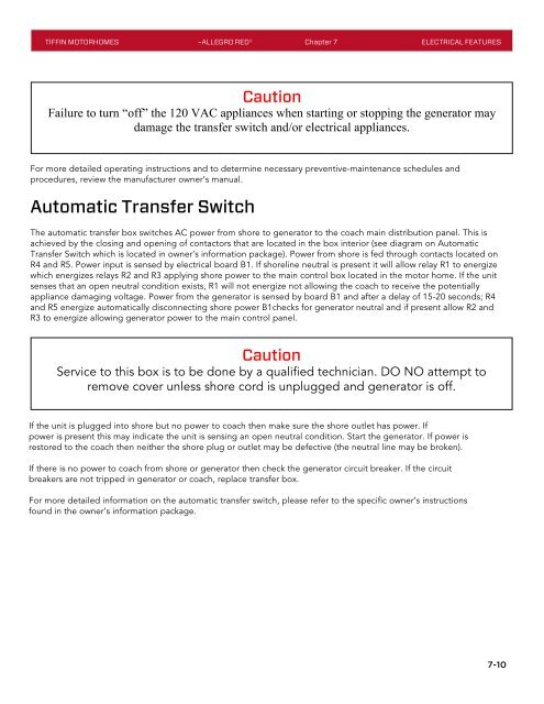 Allegro RED Owner's Manual - Tiffin Motorhomes