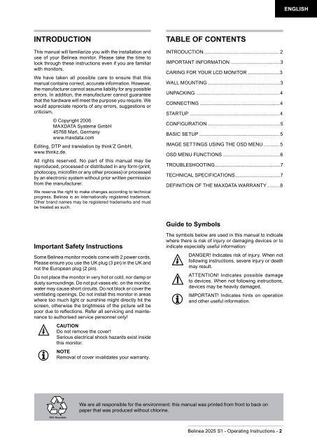 LCD-Monitor Belinea 2025 S1 Handbuch Manual Ma ... - ECT GmbH