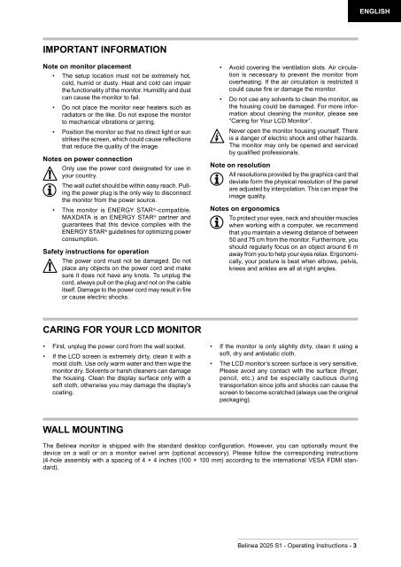 LCD-Monitor Belinea 2025 S1 Handbuch Manual Ma ... - ECT GmbH