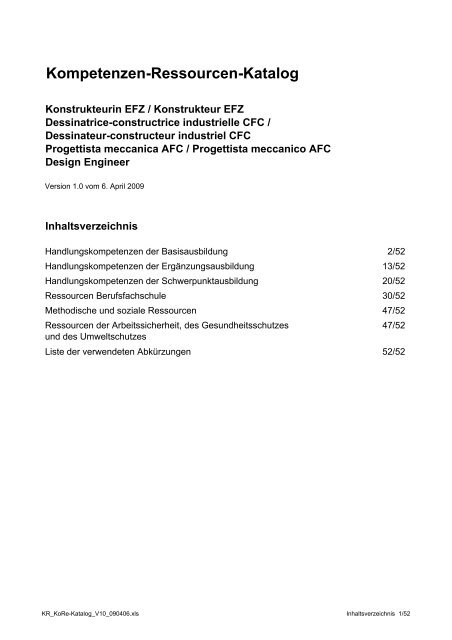 KoRe-Katalog - Swissmem Berufsbildung