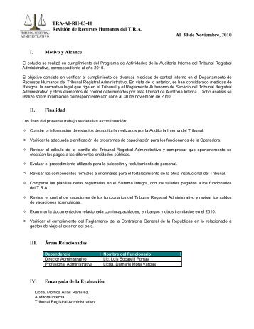 Informe Auditoría - Recursos Humanos - 2010.pdf - Tribunal ...