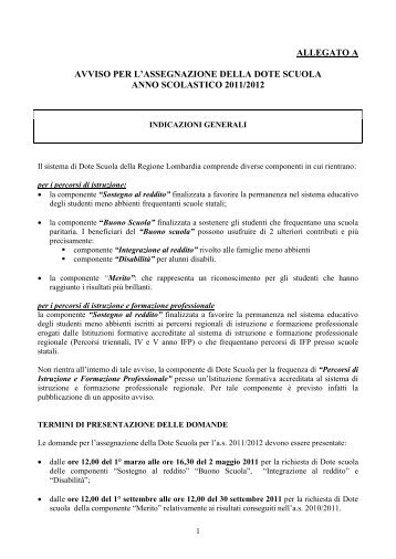 Avviso Dote Scuola 2011-2012 - Liceo Artistico Vincenzo Foppa