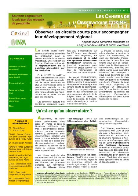 Observer les circuits courts pour accompagner ... - INRA Montpellier