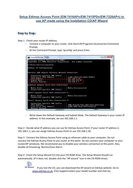 How to setup EW-7416APn in AP mode to use a fix IP ... - Edimax