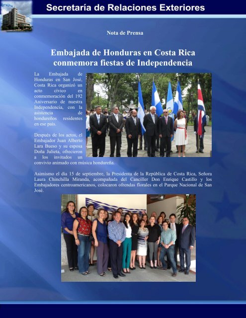 Embajada de Honduras en Costa Rica conmemora fiestas de ...