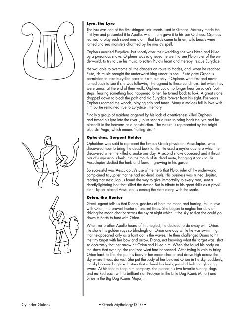 A Collection of Curricula for the STARLAB Greek Mythology Cylinder