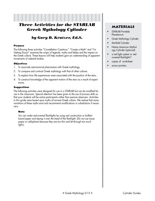 A Collection of Curricula for the STARLAB Greek Mythology Cylinder