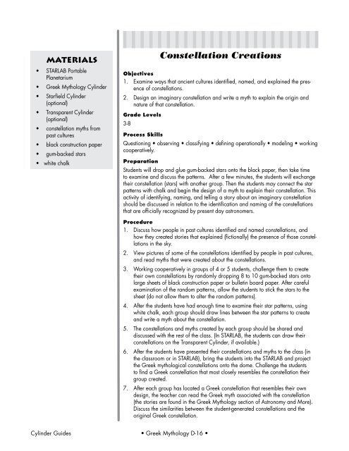 A Collection of Curricula for the STARLAB Greek Mythology Cylinder