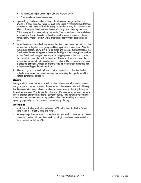 A Collection of Curricula for the STARLAB Greek Mythology Cylinder