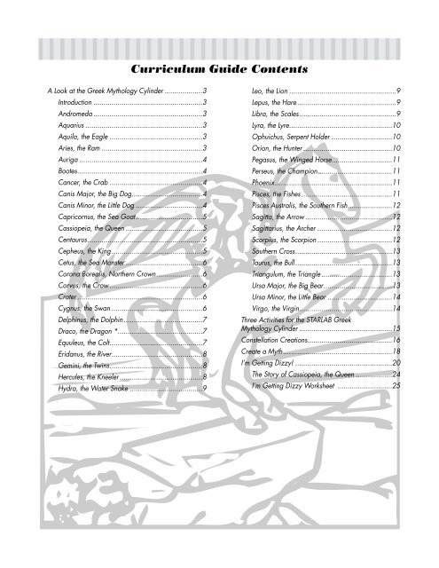 A Collection of Curricula for the STARLAB Greek Mythology Cylinder