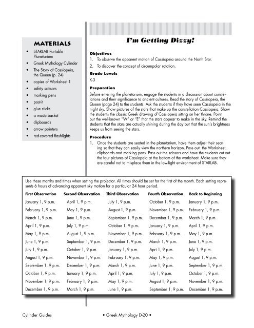 A Collection of Curricula for the STARLAB Greek Mythology Cylinder