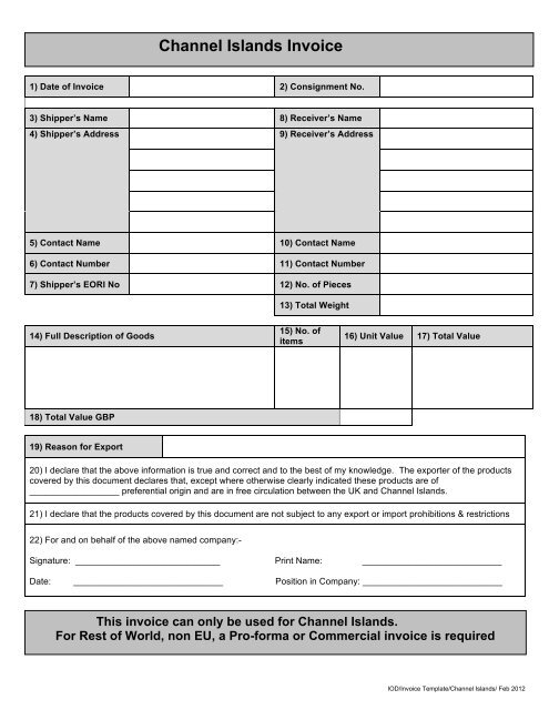 Download the Channel Islands Invoice Template (PDF, 82 Kb) - DPD