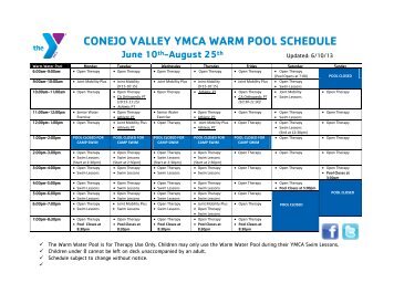 CONEJO VALLEY YMCA WARM POOL SCHEDULE June 10th ...