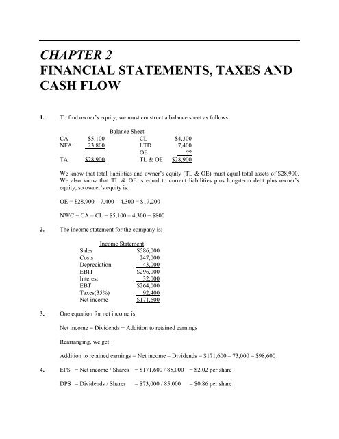 CHAPTER 2 FINANCIAL STATEMENTS, TAXES AND CASH FLOW