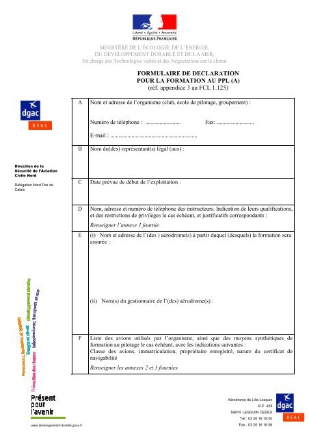 Formulaire de dÃ©claration pour la formation au PPL(A)