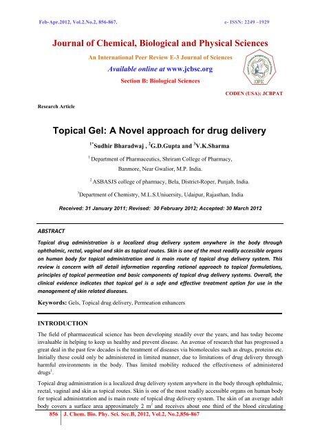 Topical Gel: A Novel approach for drug delivery - Journal of ...