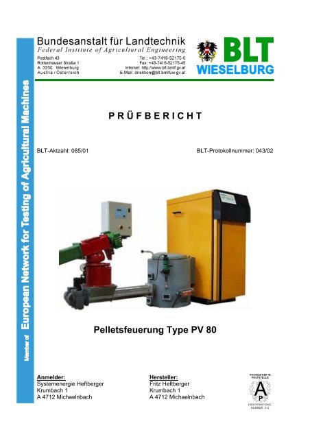 P R Ã F B E R I C H T Pelletsfeuerung Type PV 80