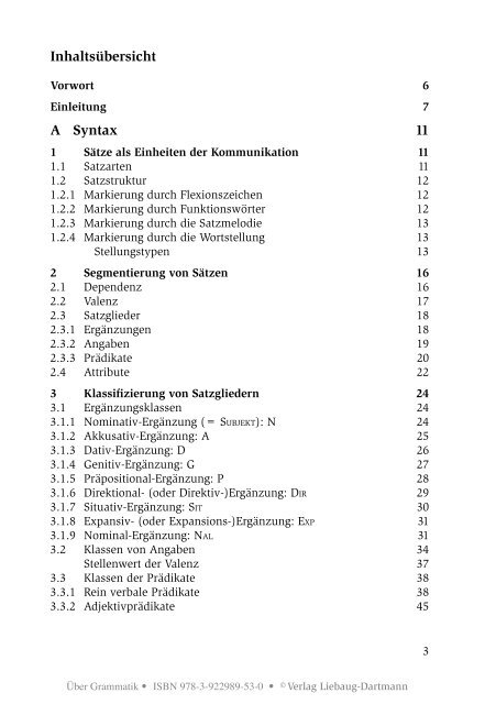 Inhaltsübersicht A Syntax 11