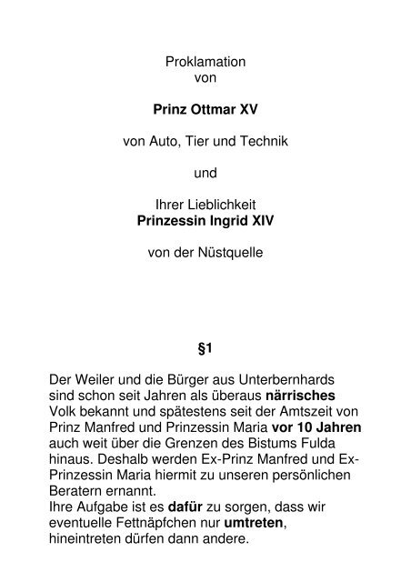 Proklamation von Prinz Ottmar XV von Auto, Tier und Technik und ...