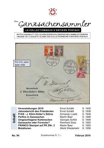94 - Schweizerischer Ganzsachen-Sammler-Verein