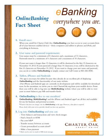 OnlineBanking Fact Sheet - Charter Oak Federal Credit Union