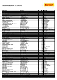 Teilnehmende HÃ¤ndler in Ãsterreich HÃ¤ndler StraÃe PLZ Stadt - Pirelli