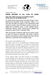 PRESS RELEASE of the CLUB OF ROME - DESERTEC Foundation
