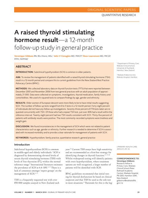 A raised thyroid stimulating hormone resultâ a 12-month follow-up ...