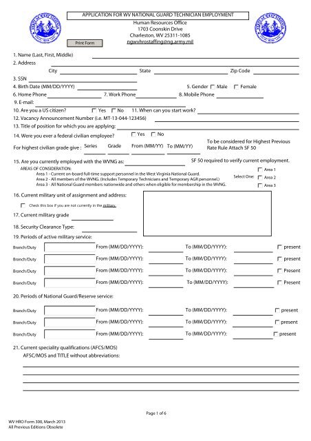 WV HRO Form 300 Technician Application - West Virginia Army ...