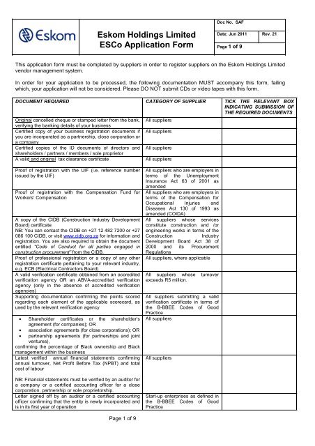 Esco registration form - Eskom IDM