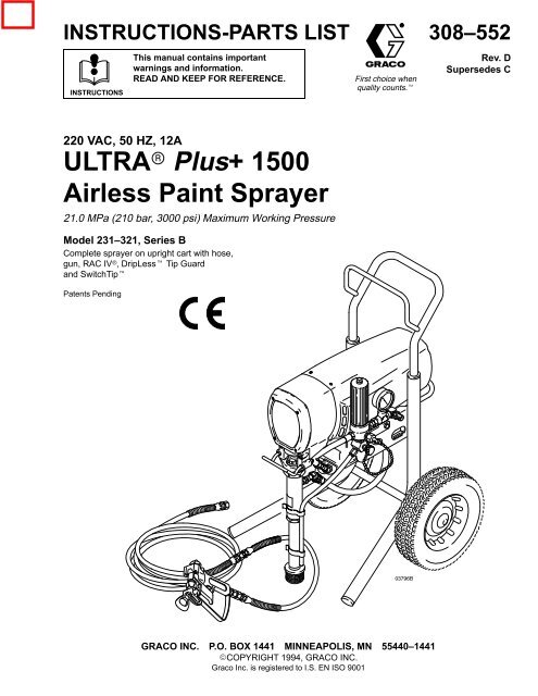 ULTRA Plus+ 1500 Airless Paint Sprayer - Graco Inc.