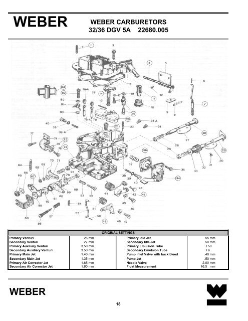 WEBER CARBURETORS 32/36 DGV 5A 22680.005 - LC Engineering