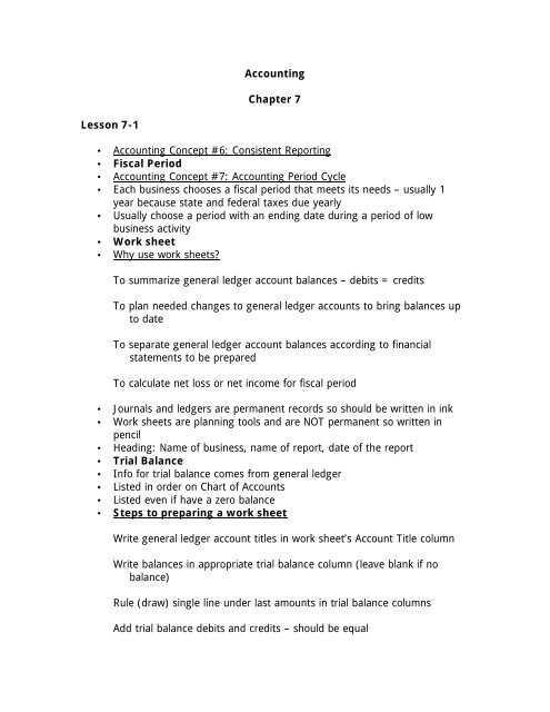 Accounting Chapter 7 Lesson 7-1 â ¢ Accounting Concept #6 ...