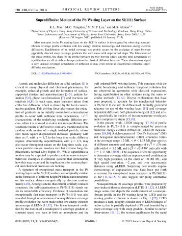 Superdiffusive Motion of the Pb Wetting Layer on ... - Ames Laboratory