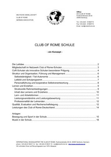 Konzept CLUB OF ROME Schulen