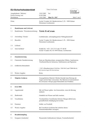 EU-Sicherheitsdatenblatt Tetric EvoCeram - kleindental