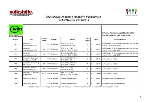 Deutschkurs-Angebote im Bezirk VÃ¶cklabruck Herbst/Winter 2013 ...