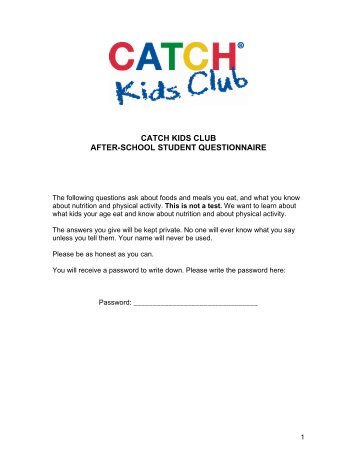 We Can! CATCH Kids Club Questionnaire