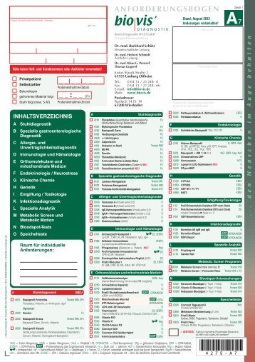 ANFORDERUNGSBOGEN - biovisÂ´ Diagnostik MVZ GmbH