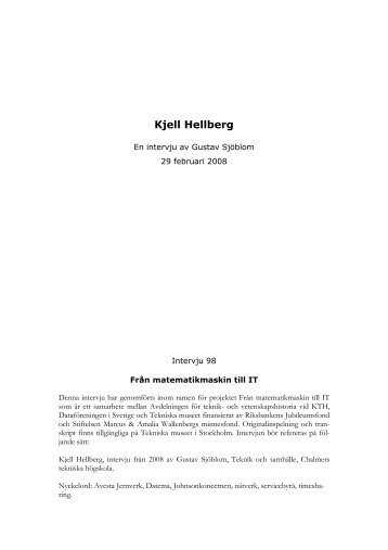 Kjell Hellberg - en intervju av Gustav SjÃ¶blom - Tekniska museet